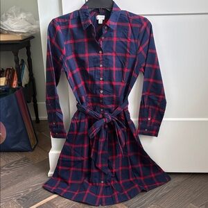 Jcrew factory flannel plaid knee length classic dress with self tie belt.